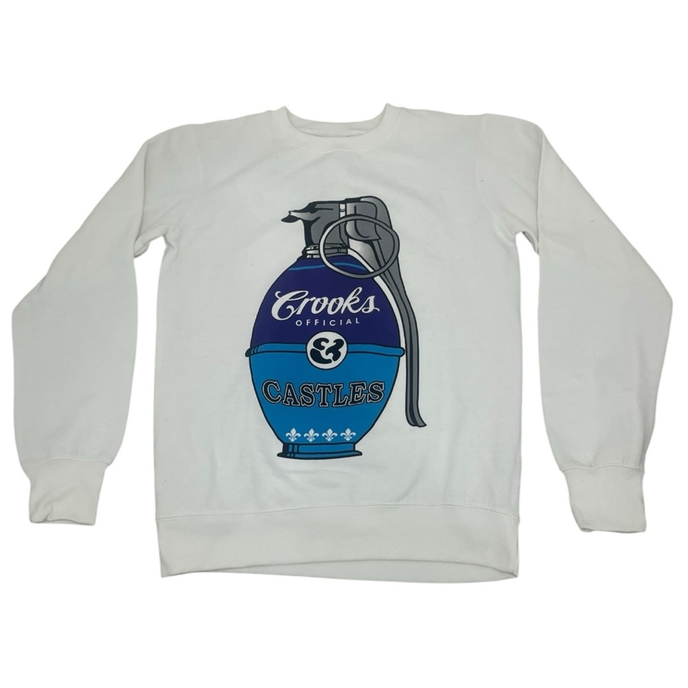 White Crooks & Castles Graphic Crew Neck Sweater  Shirt (S)